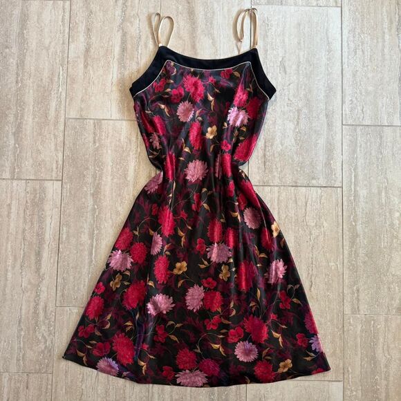 Jones New York Dresses & Skirts - Vtg Y2K Floral Dark Romantic Goth Satin Velvet black redMidi Slip Dress Sz 1X